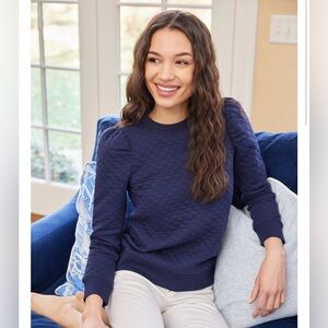 Sail to Sable Navy Quilted Puff Sleeve Sweatshirt size Small